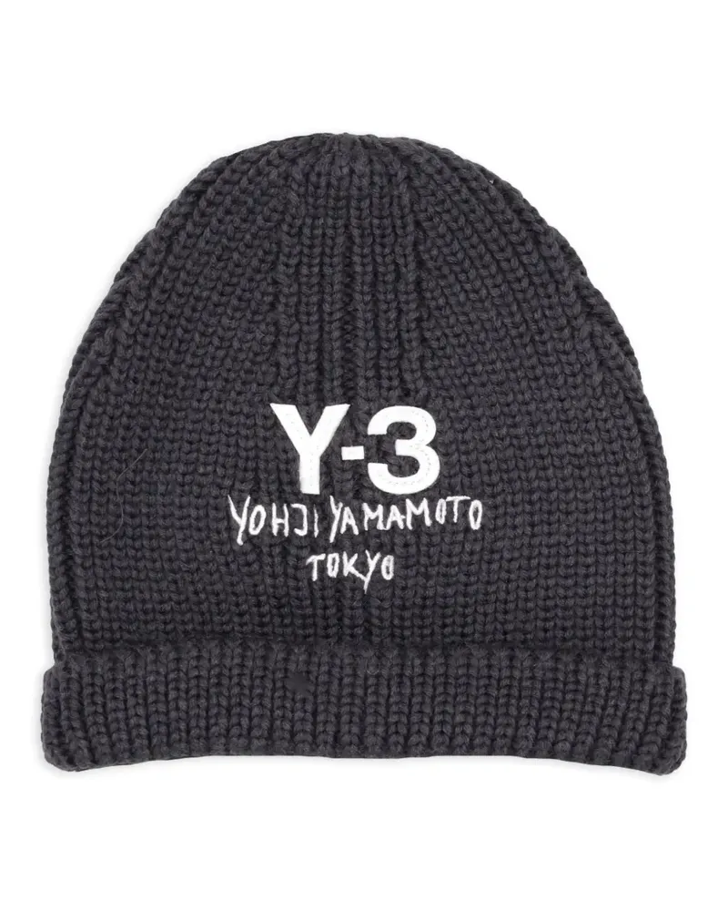 adidas Y-3 Chunky Beanie mit Logo - Grau Grau