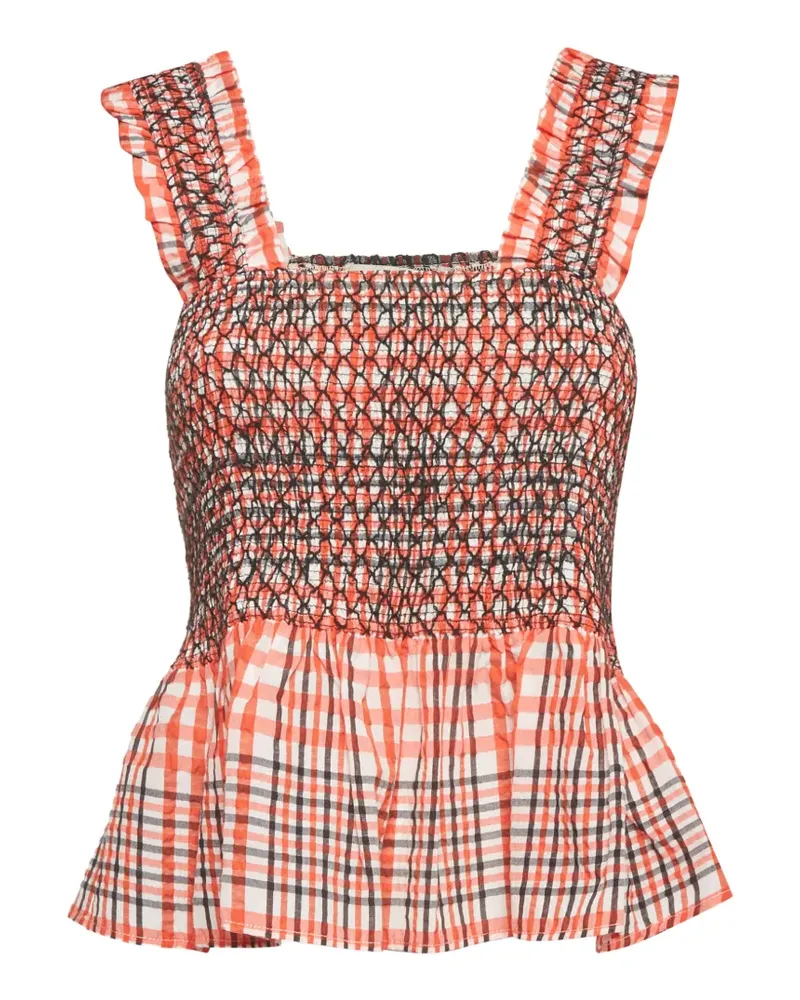 Ganni Charron smocked seersucker top - Rot Rot