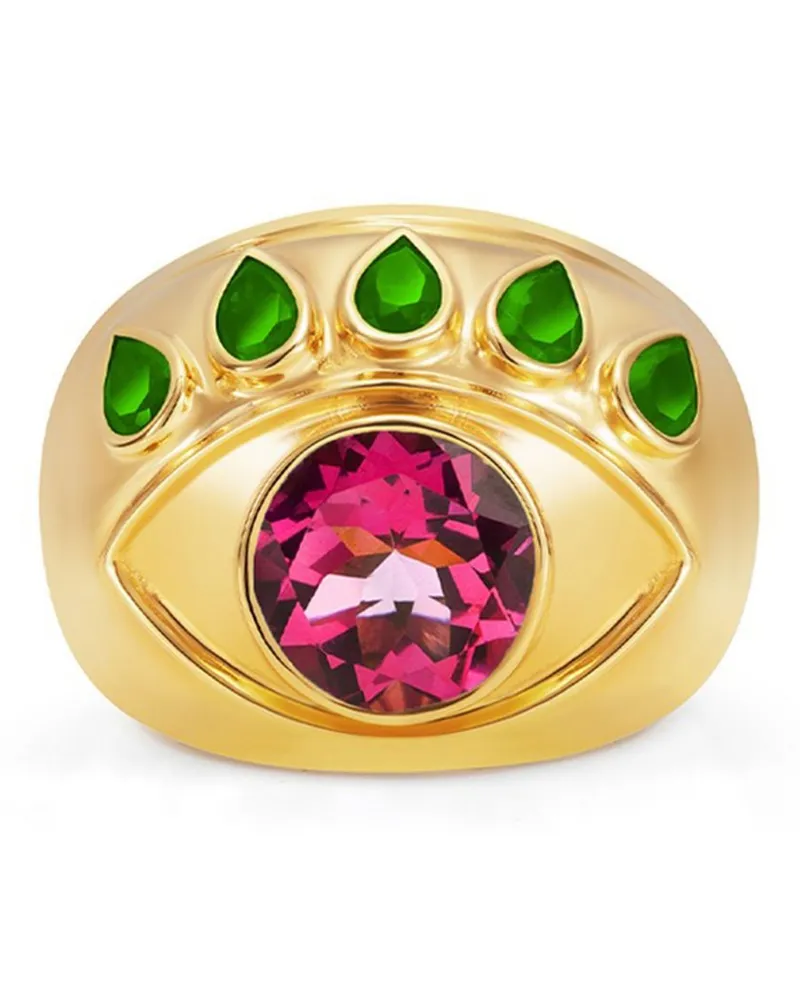 NeverNoT 18kt Ready to See You Gelbgoldring mit Topas und Tsavorit Gold