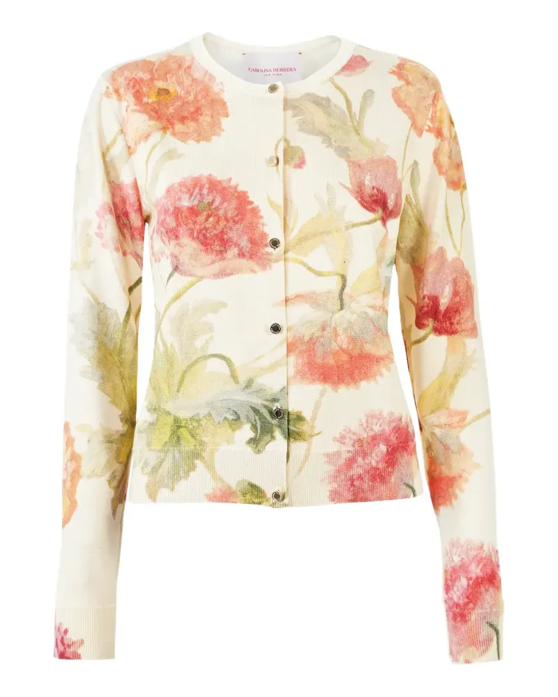Carolina Herrera New York Poppy-print cardigan - Nude Nude