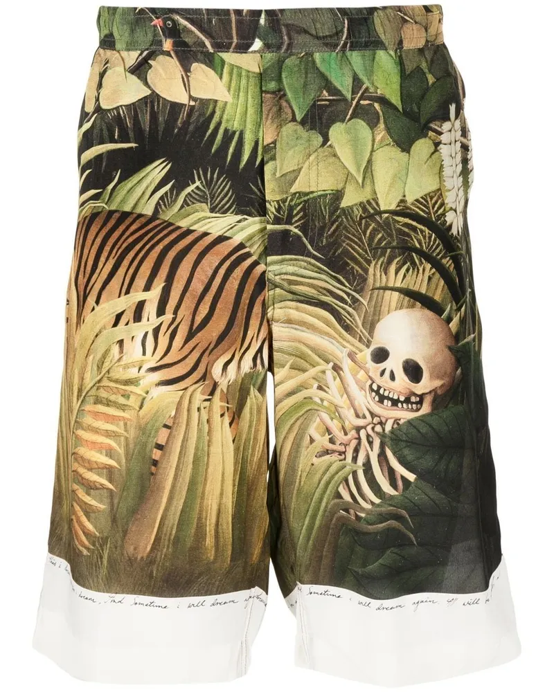 ENDLESS JOY Seidenshorts mit Forest-Print Grün