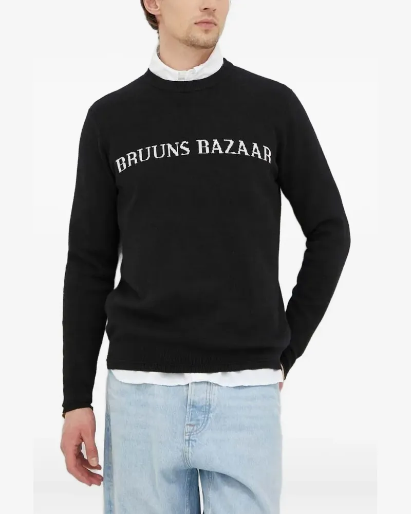 BRUUNS BAZAAR Pullover mit Logo-Intarsie - Schwarz Schwarz