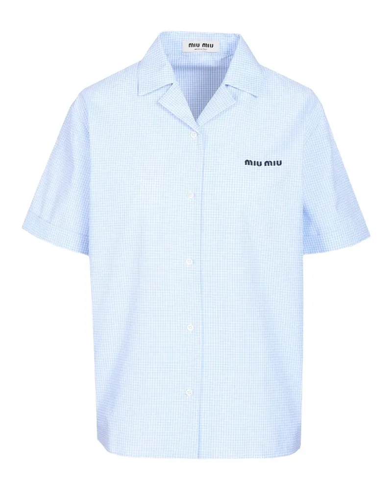 Miu Miu gingham-check logo-embroidered shirt - Blau Blau