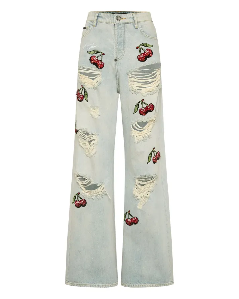 Philipp Plein Cherries Destroyed Jeans - Blau Blau