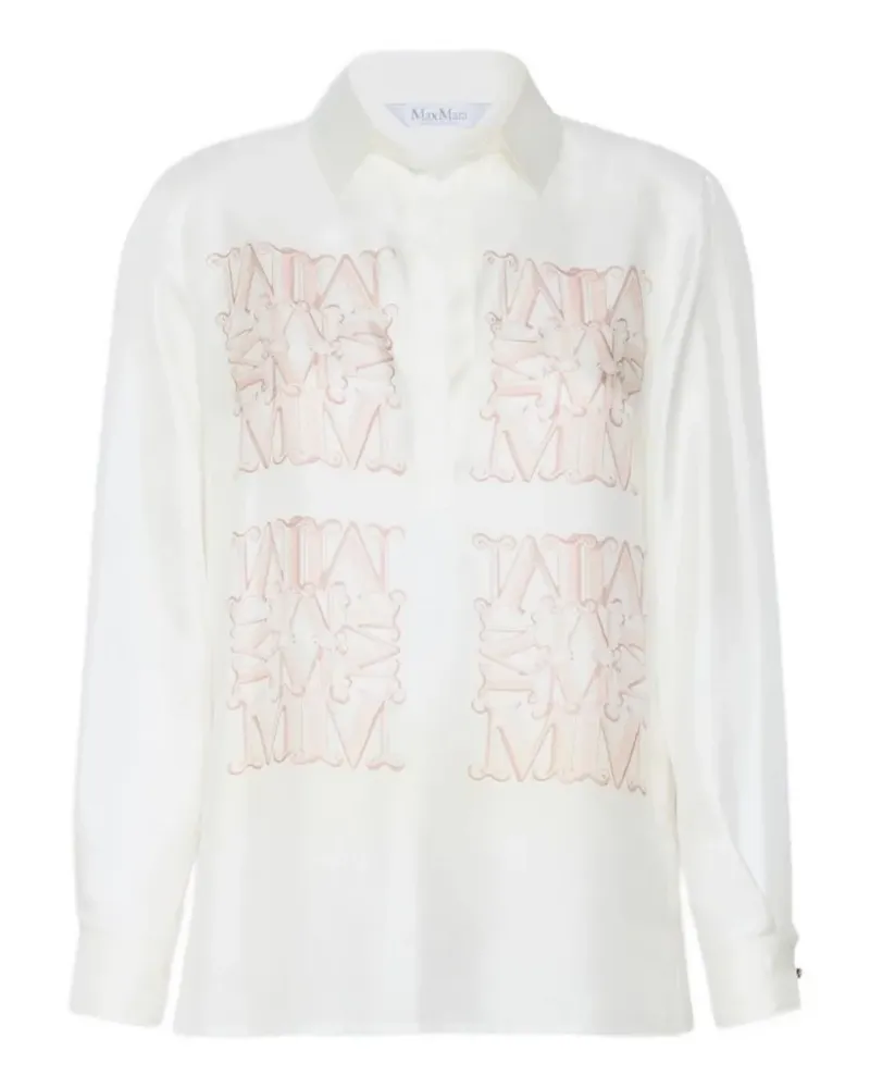 Max Mara logo-embroidered silk shirt - Nude Nude