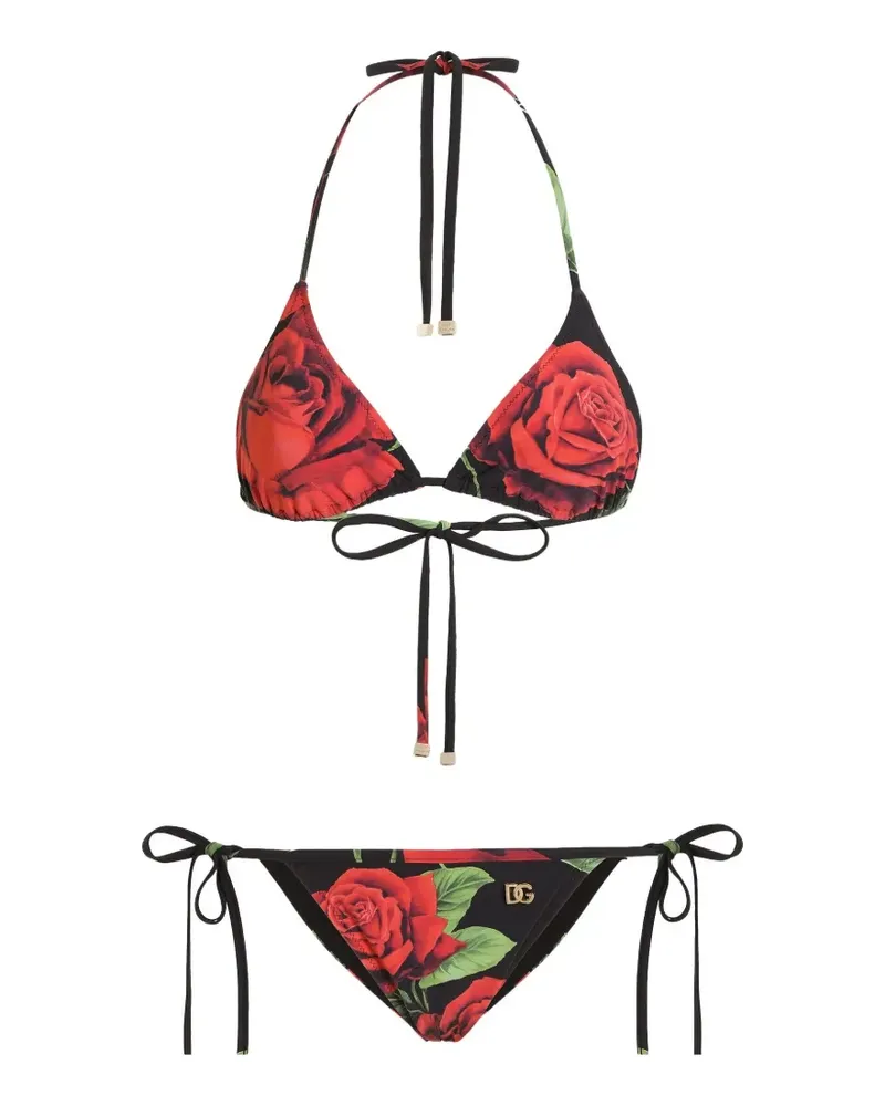 Dolce & Gabbana Geblümter Triangel-Bikini - Schwarz Schwarz