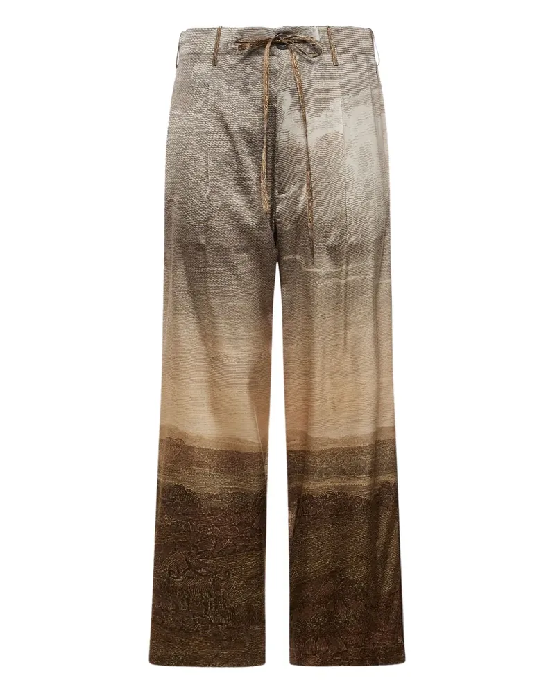 Pierre-Louis Mascia landscape-print drawstring-waist trousers - Braun Braun