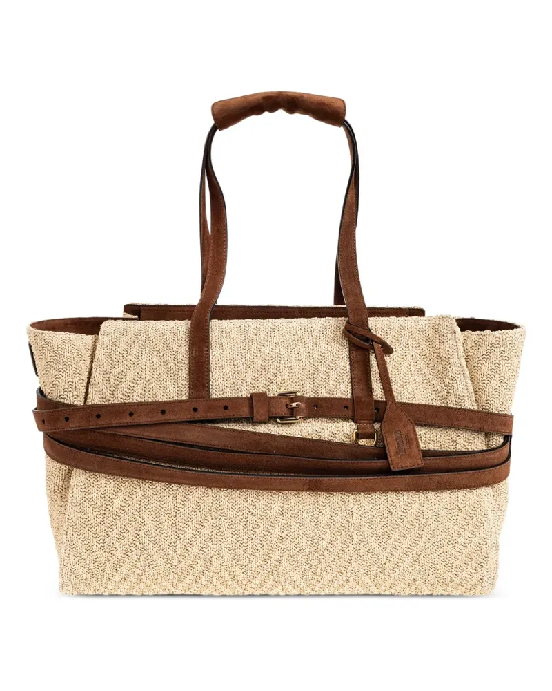 Moschino belted woven tote bag - Nude Nude