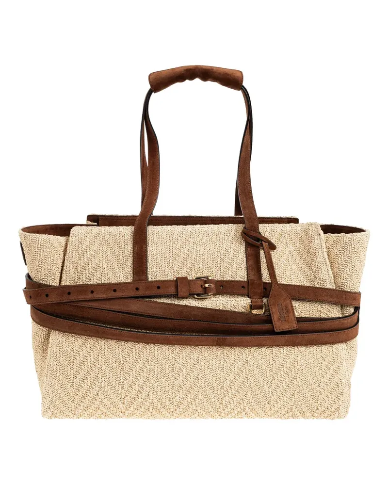 Moschino belted woven tote bag - Nude Nude