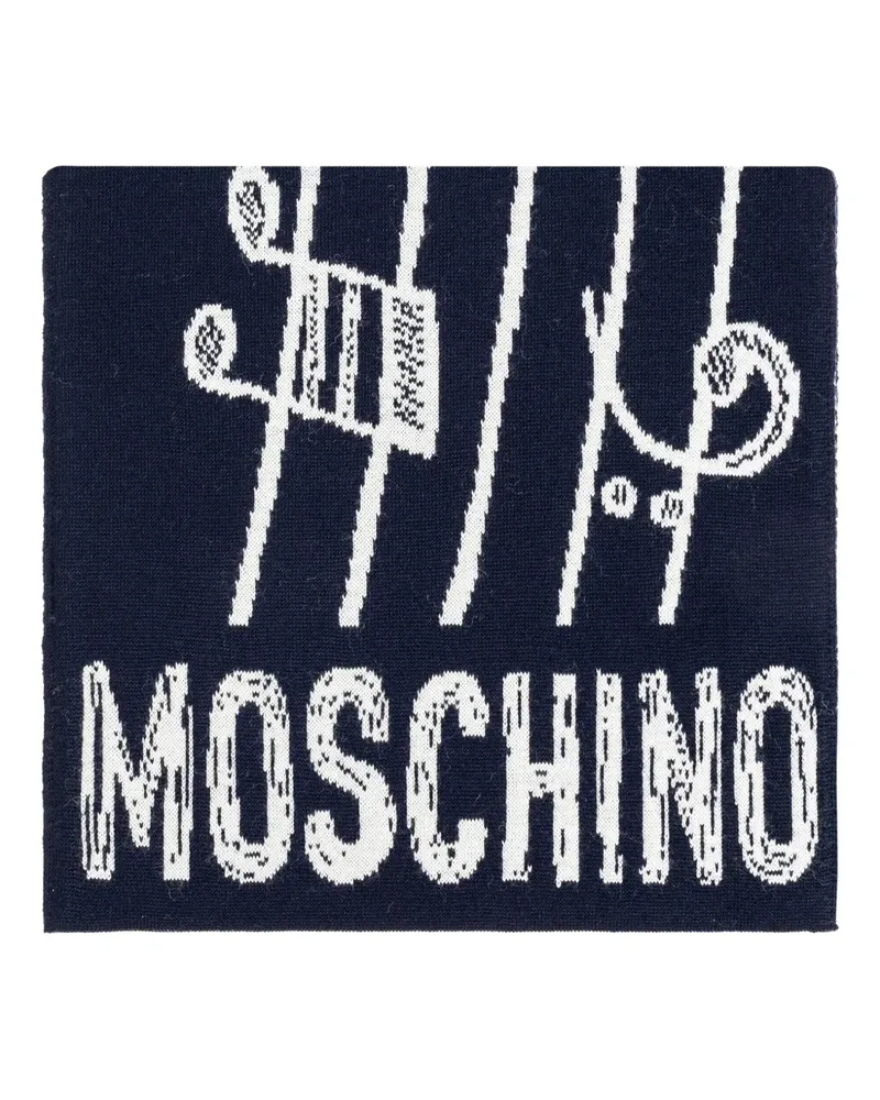 Moschino Schal mit Teddy-Intarsie - Blau Blau