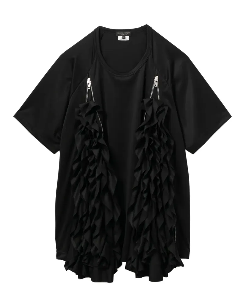 Comme des Garçons Gerüschtes T-Shirt mit Reißverschluss - Schwarz Schwarz