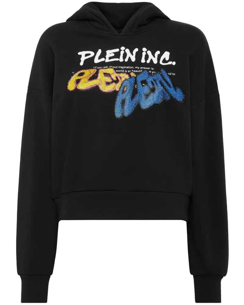 Philipp Plein Cropped-Hoodie mit Logo Schwarz