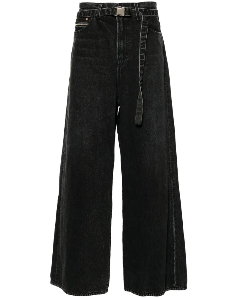Sacai Jeans mit weitem Bein - Schwarz Schwarz