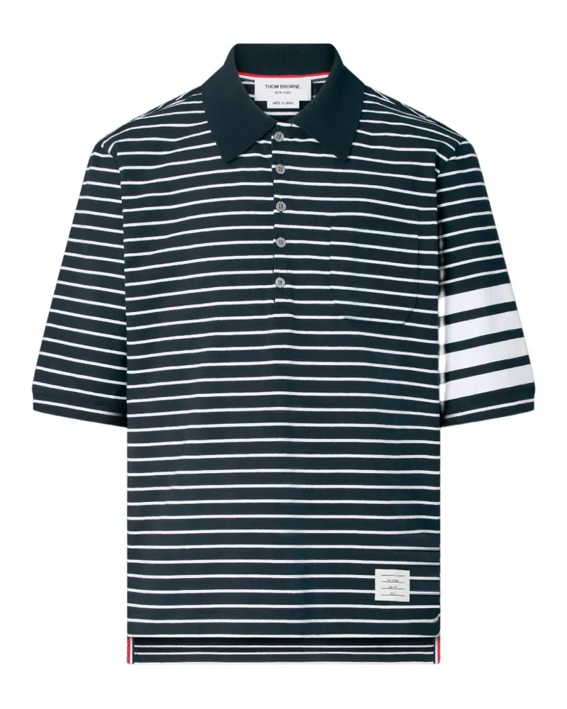 Thom Browne Poloshirt mit Streifen-Logo - Blau Blau