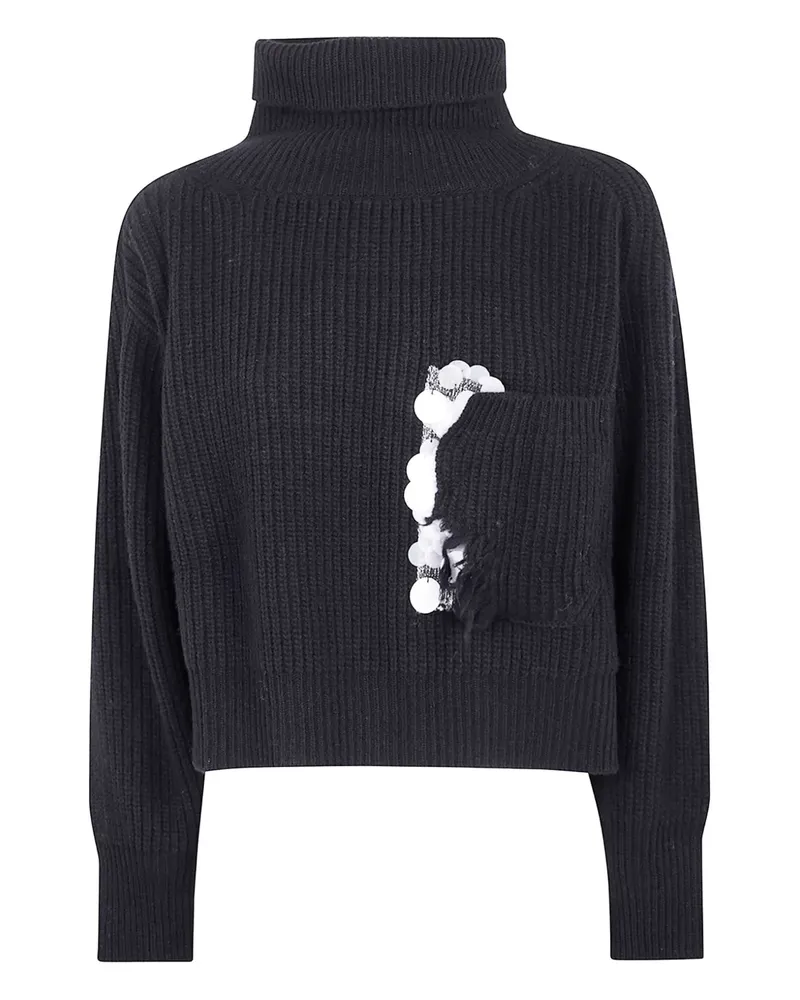 Aviù Rollkragenpullover mit Paillettenfach - Schwarz Schwarz