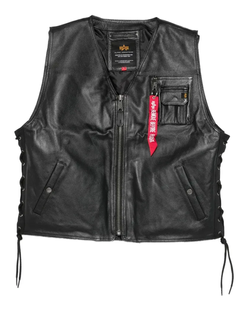 Alpha Industries Lederweste mit Schnürung - Schwarz Schwarz