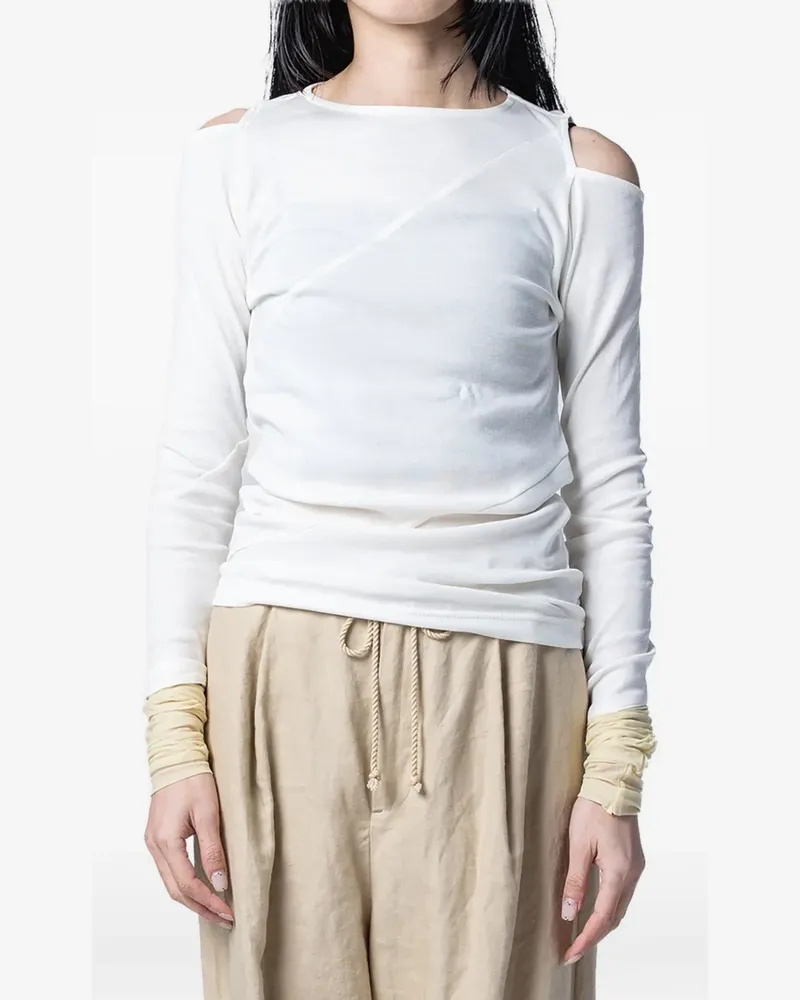 Muller of Yoshiokubo Diagonal cold-shoulder long-sleeve top - Weiß Weiß