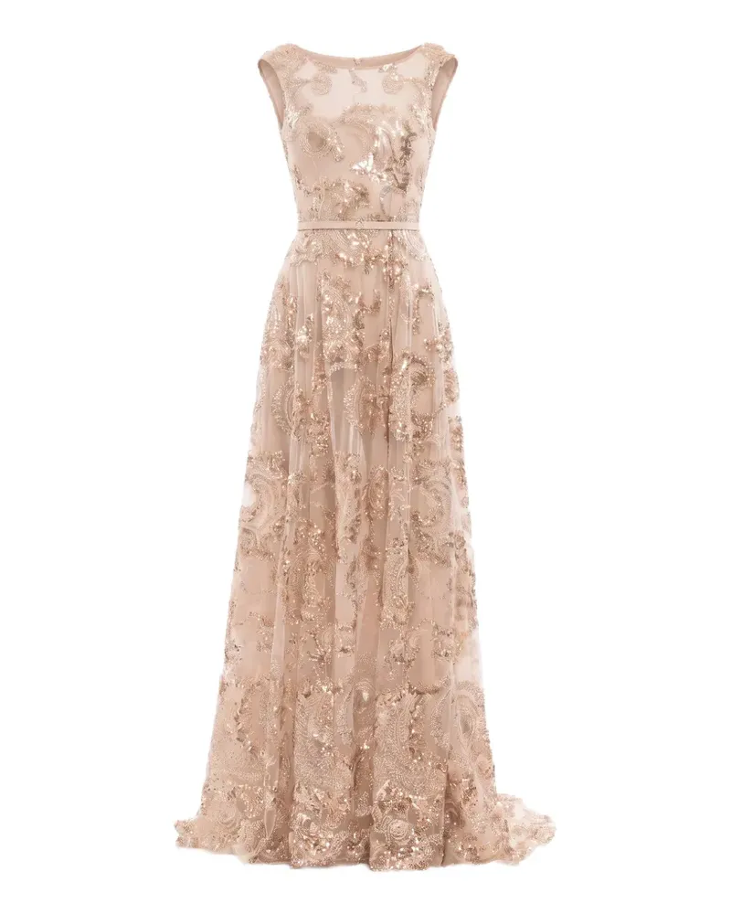 Saiid Kobeisy sequin-embellished embroidered tulle maxi gown - Nude Nude