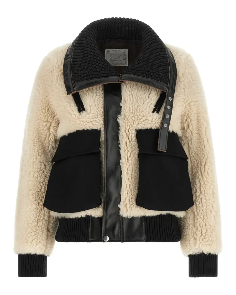 Sacai shearling-effect ribbed-knit jacket - Nude Nude