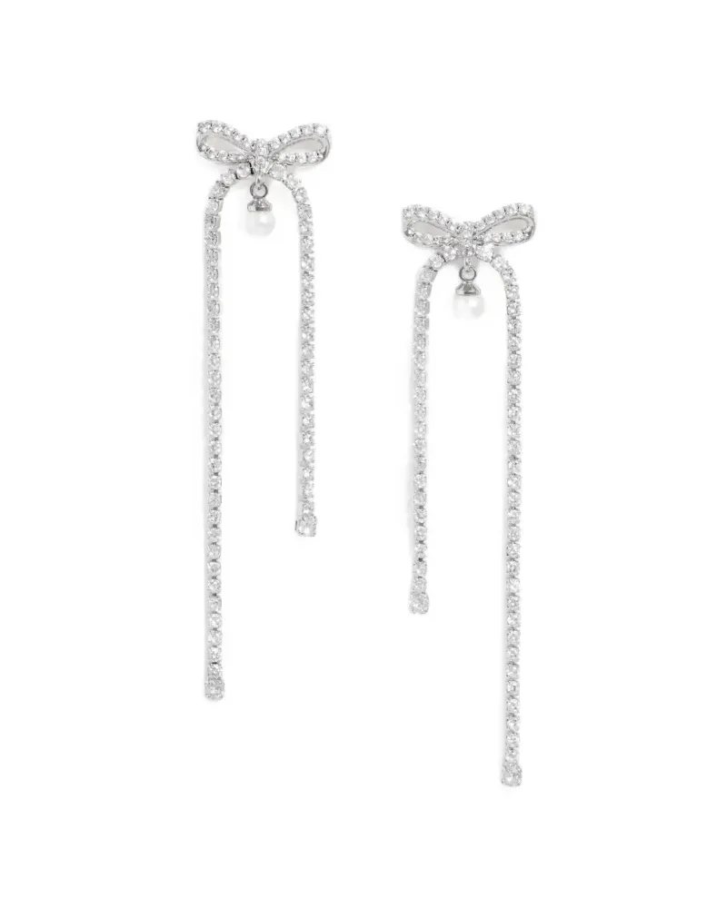 Self-Portrait crystal-embellished bow earrings - Silber Silber