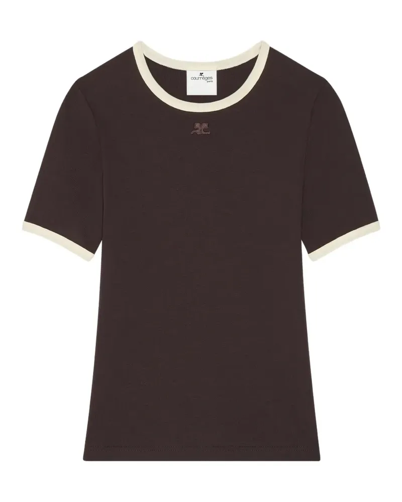 Courrèges contrast-trim logo-embroidered T-shirt - Braun Braun