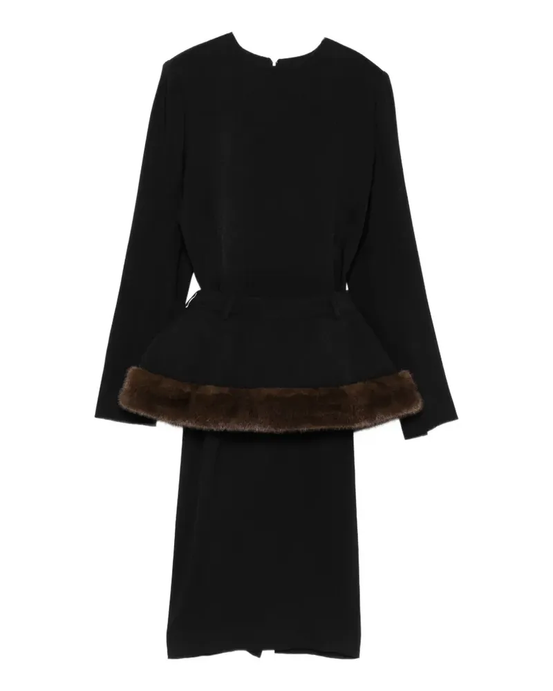 Stella McCartney Midikleid aus Faux Fur mit Schößchen - Schwarz Schwarz