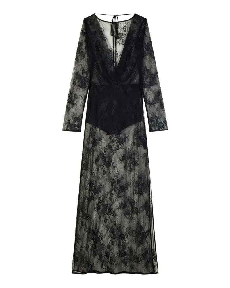 Patrizia Pepe floral-lace long-sleeve maxi dress - Schwarz Schwarz