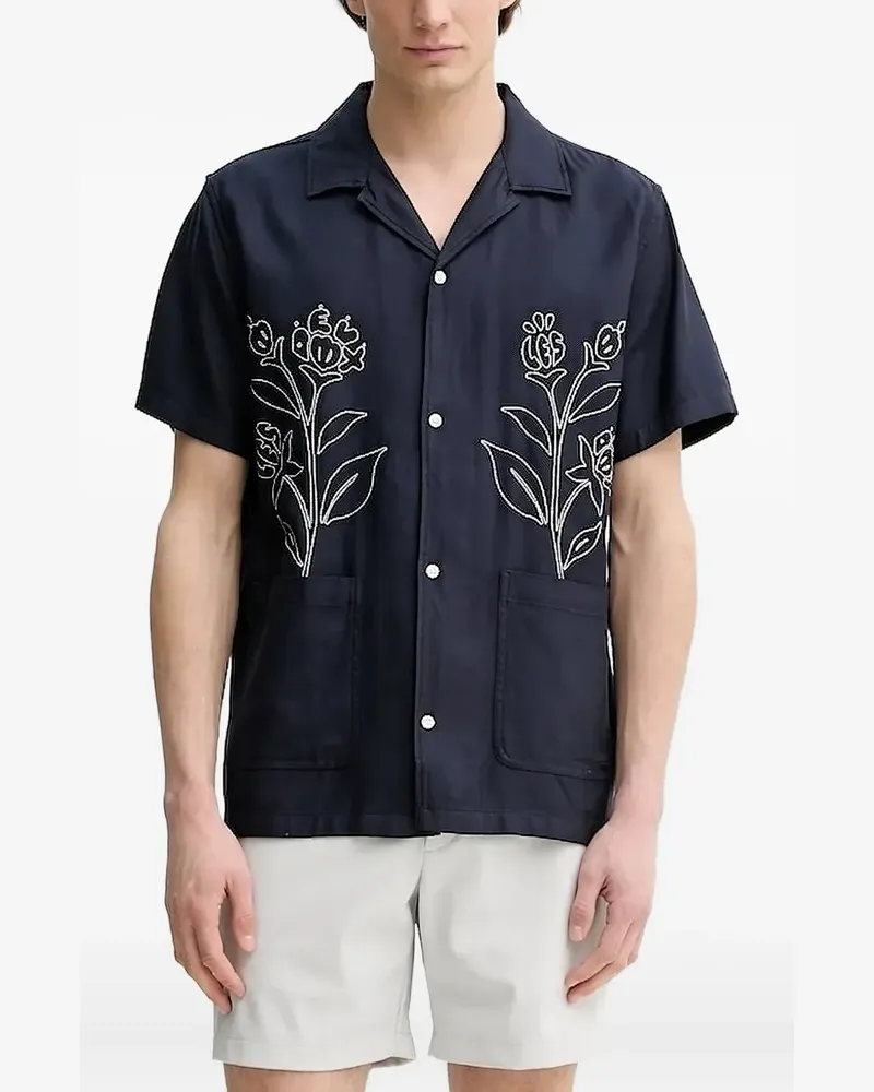 LES DEUX Hemd mit Blumenstickerei - Blau Blau