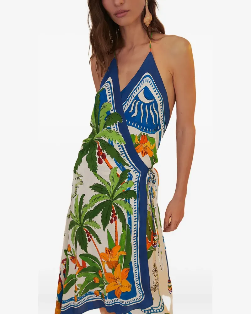FARM Rio Midikleid mit tropischem Print - Nude Nude
