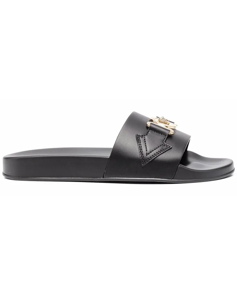 Versace Pantoletten mit Logo-Schild - Schwarz Schwarz