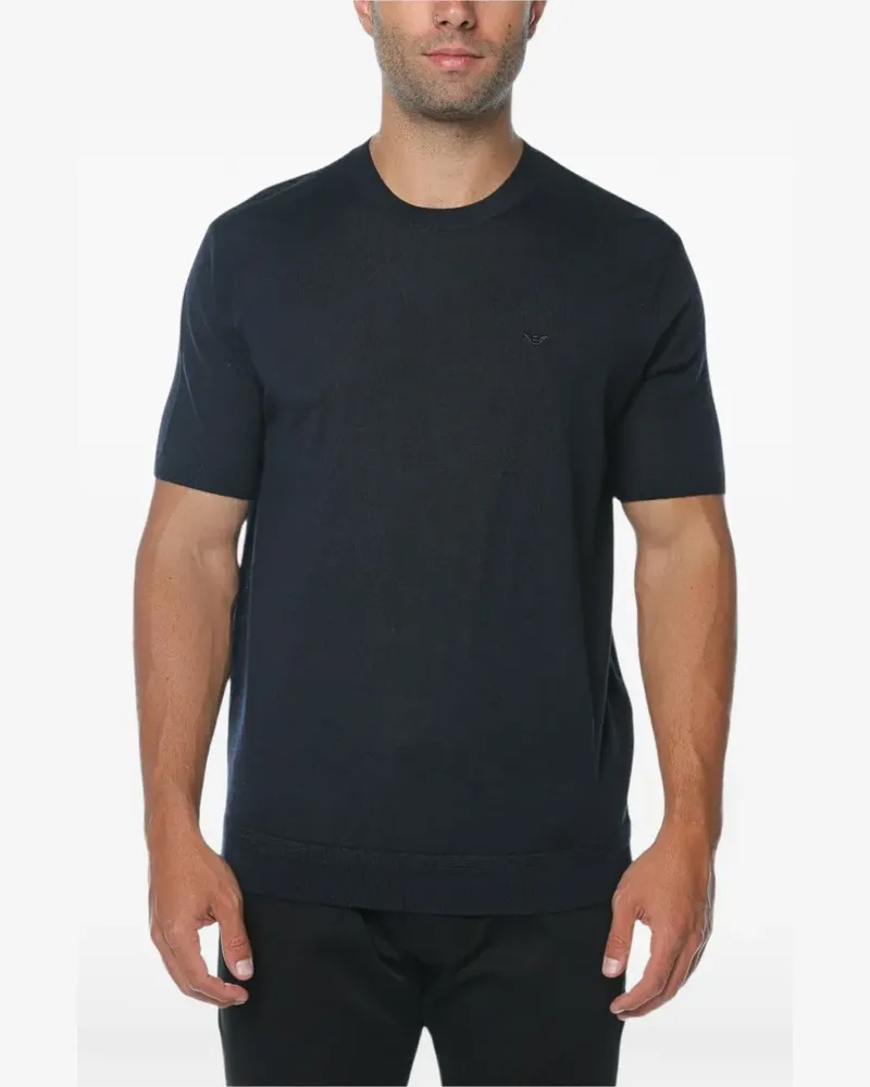 Emporio Armani Travel Essential Pullover aus glatter Wolle - Blau Blau