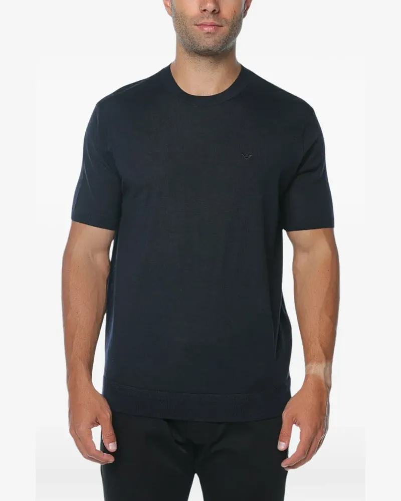 Emporio Armani Travel Essential Pullover aus glatter Wolle - Blau Blau