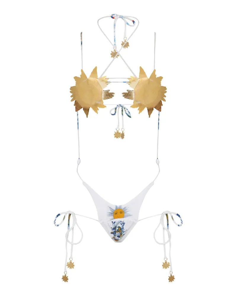 Amir Slama Badeanzug mit Sonnen-Print - Weiß Weiß
