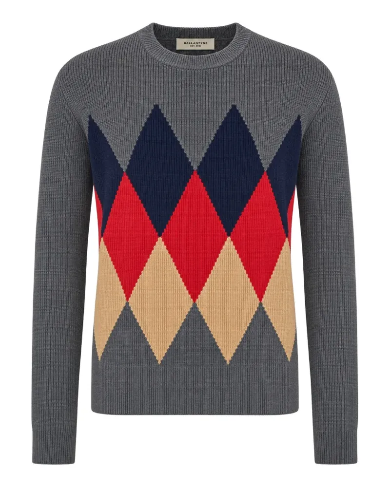 Ballantyne Gerippter Pullover mit Argyle-Muster - Grau Grau