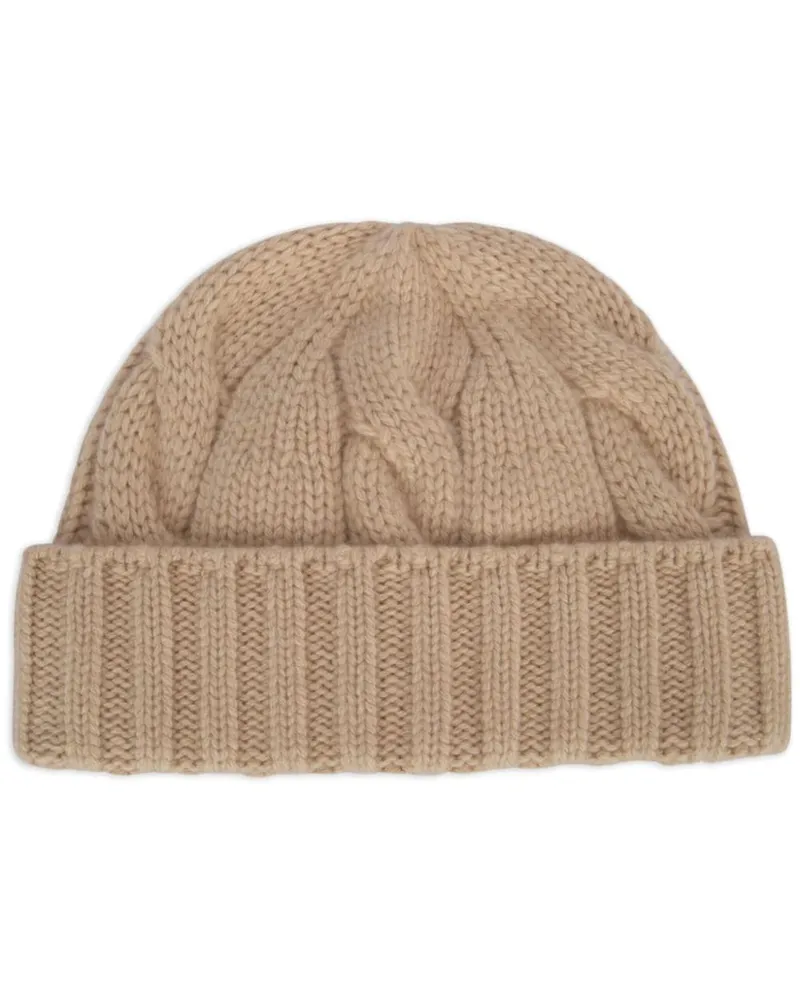 Loro Piana Schurwoll-Beanie mit Zopfmuster Nude