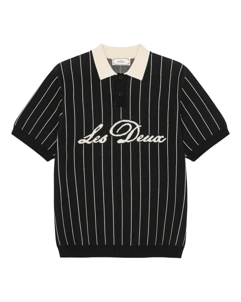 LES DEUX pinstripe-pattern knitted polo shirt - Schwarz Schwarz