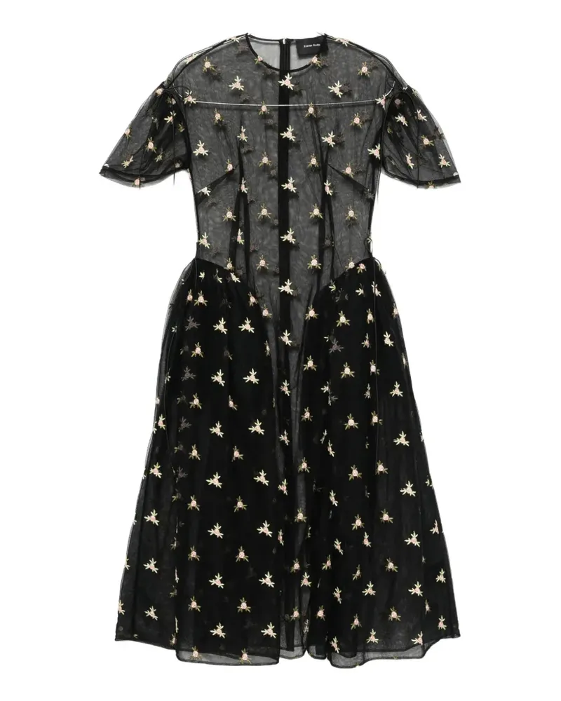 Simone Rocha floral-embroidered puff-sleeve dress - Schwarz Schwarz