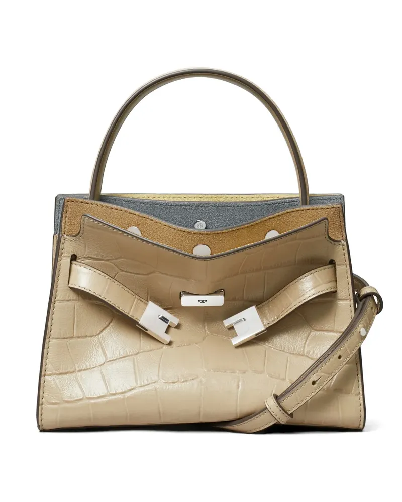 Tory Burch petite Lee Radziwill croc-embossed double bag - Nude Nude