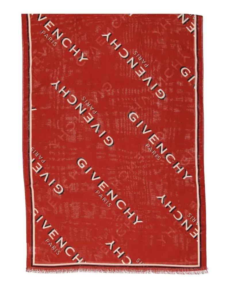 Givenchy logo-lettering frayed scarf - Rot Rot