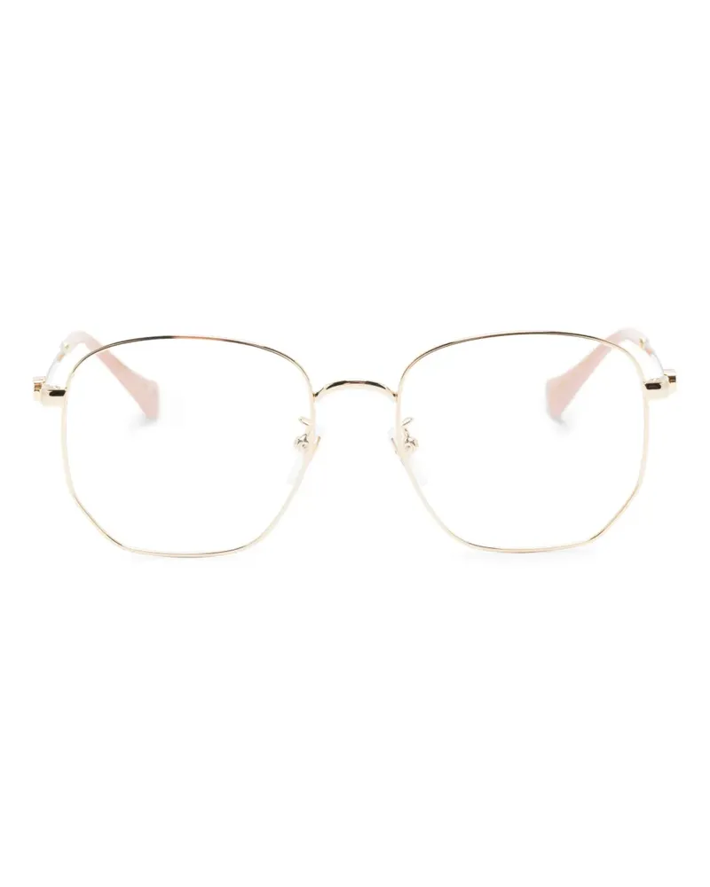 Gucci Runde Brille mit Logo-Schild - Gold Gold