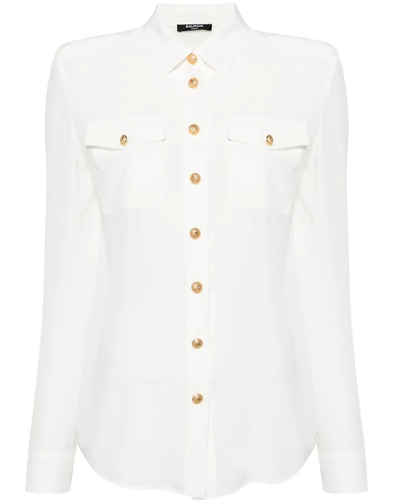 Balmain Seidenhemd mit geprägten Knöpfen - Weiß Weiß