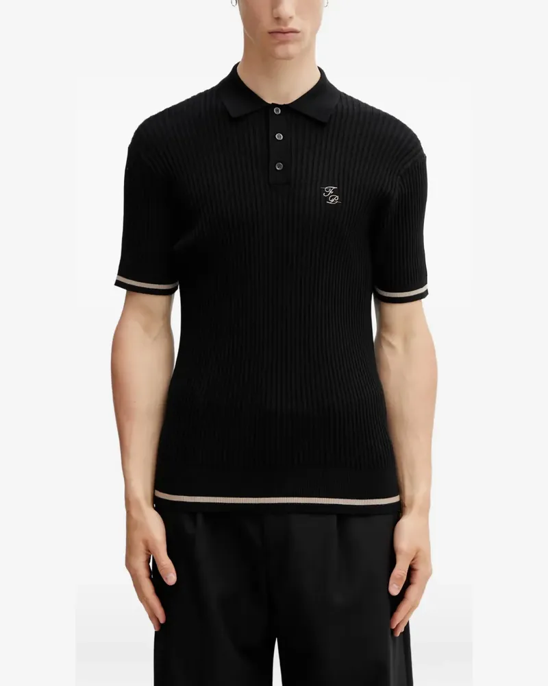 Filling Pieces ribbed-knit logo-embroidered polo shirt - Schwarz Schwarz
