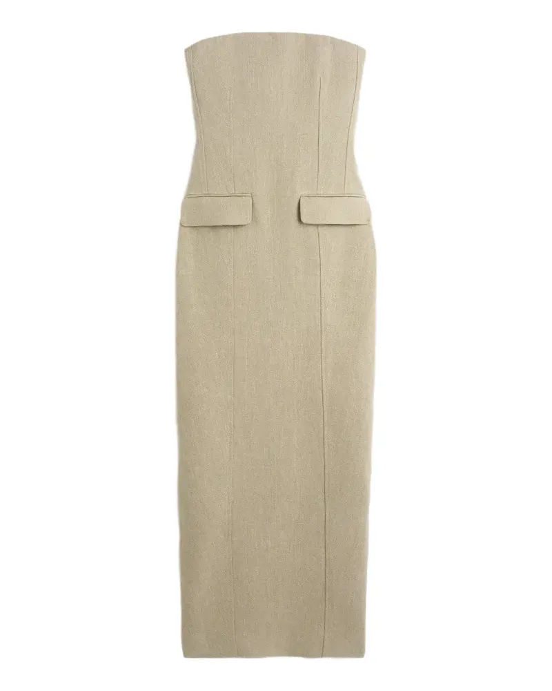 Totême Schulterfreies Pocket Midikleid aus Leinen - Nude Nude
