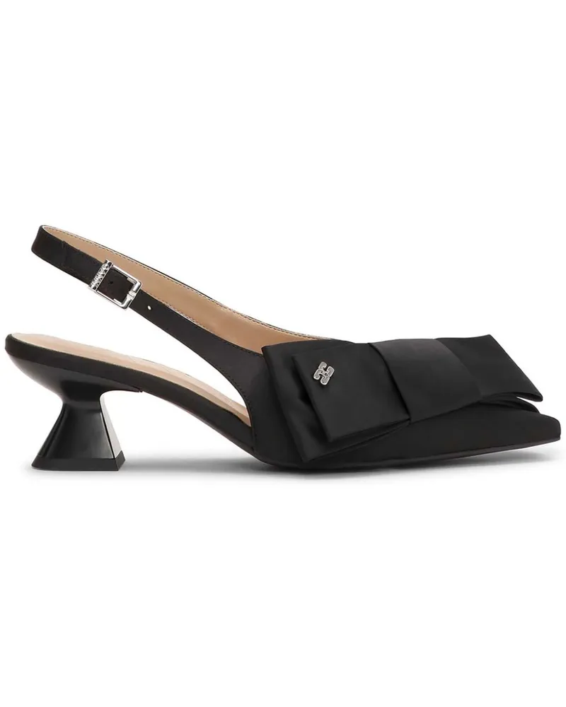 Ganni Pumps aus Satin mit großer Schleife - Schwarz Schwarz