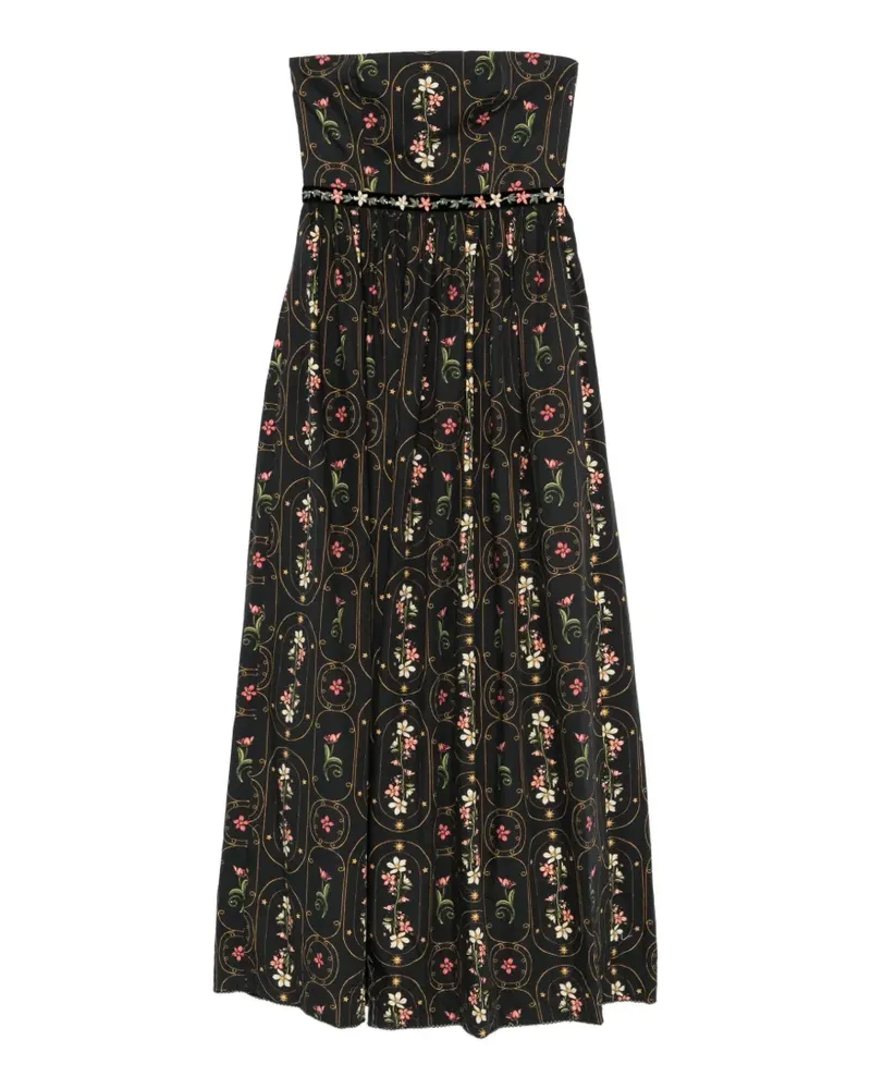 AGUA BENDITA Schulterfreies Lienzo Maxikleid mit Blumenprint - Schwarz Schwarz