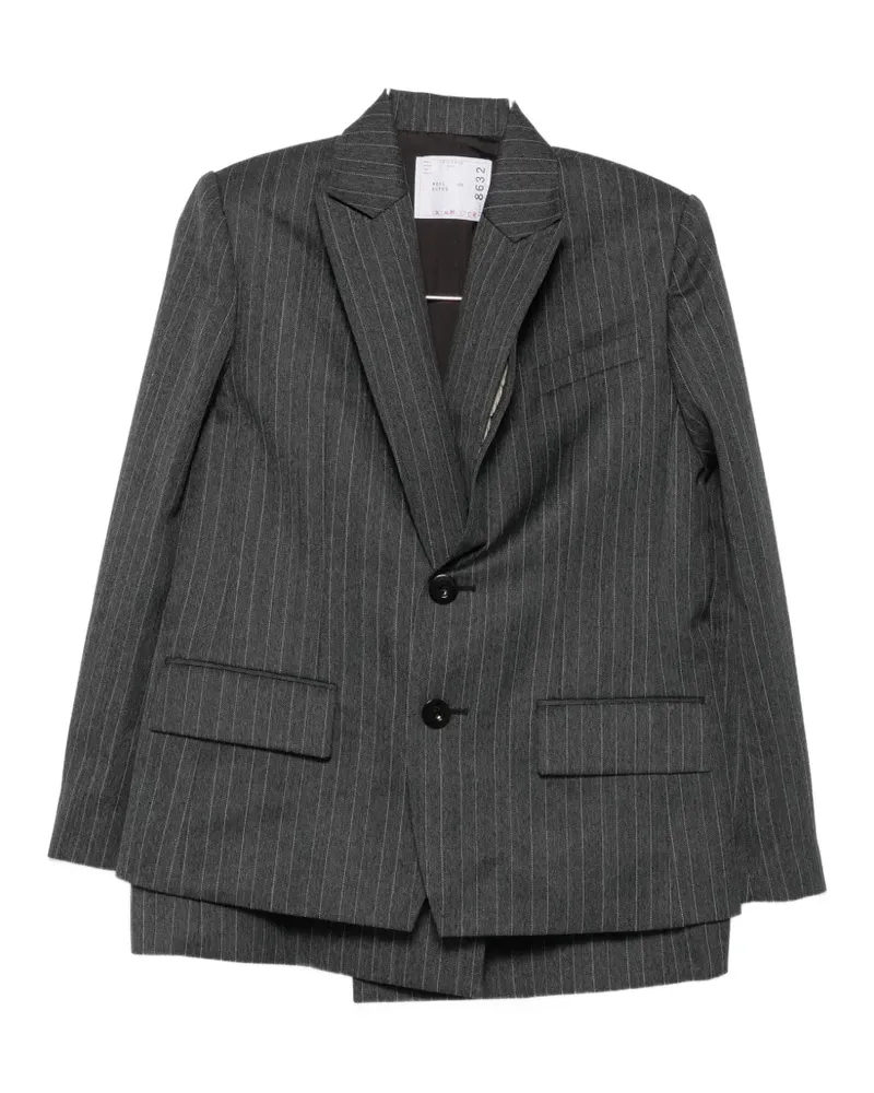 Sacai pinstripe-pattern peplum-hem blazer - Schwarz Schwarz