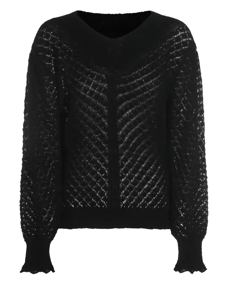Twin-Set Lochstrick-Pullover mit gerüschten Bündchen - Schwarz Schwarz