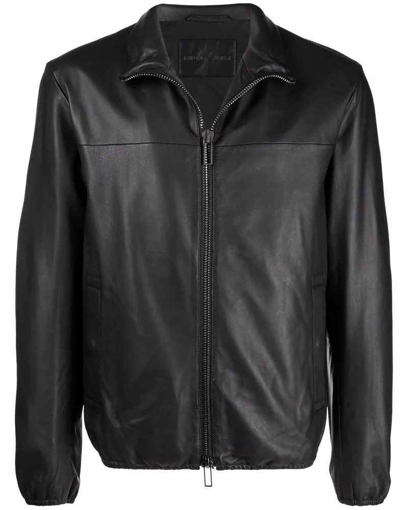 Emporio Armani Lederjacke mit Reißverschluss - Schwarz Schwarz