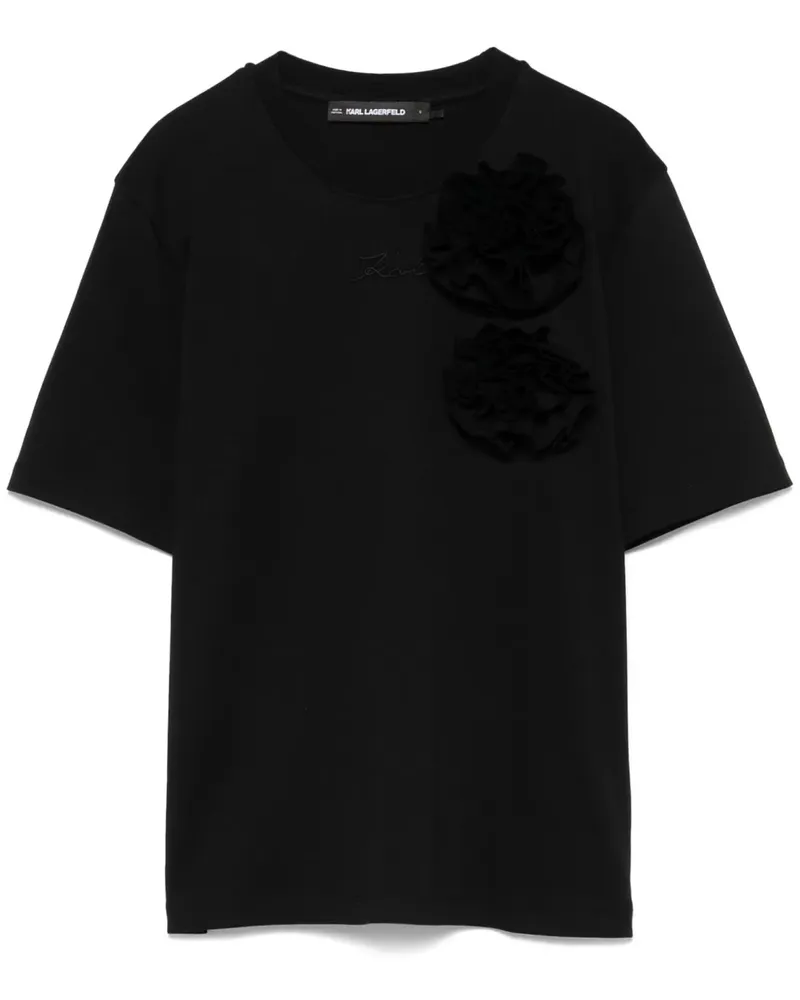 Karl Lagerfeld T-Shirt mit Blumenapplikation - Schwarz Schwarz