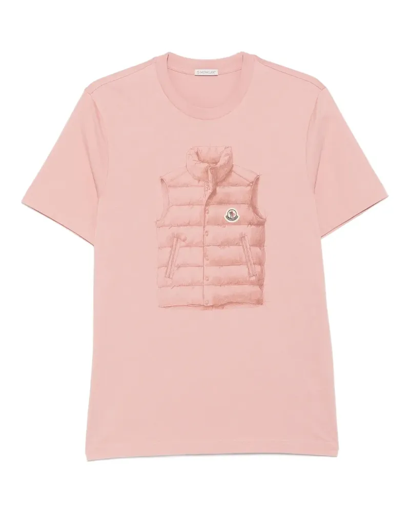 Moncler print-detail logo-embroidered T-shirt - Rosa Rosa